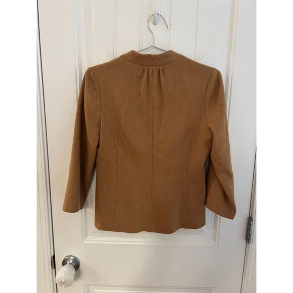 Anthropologie Tabitha Women's Beige Tan Wool Blend Ruffle Front Blazer Size 4 - Picture 4 of 4